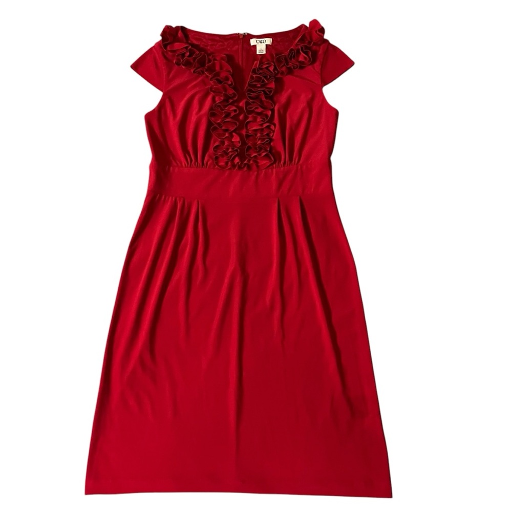 CATO Ruffle V-Neck Short Sleevee Midi Dress Size Small‎